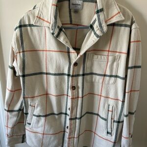 Goodfellow & Co Cream Plaid Button-Up Jacket with Green and Orange Lines